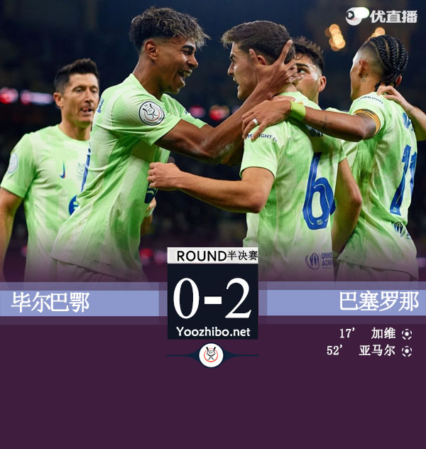 巴萨2-0毕巴进决赛 加维传射亚马尔破门毕巴2进球被吹