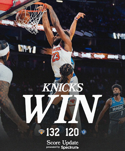 NBA杯-尼克斯132-120魔术，布伦森40+8，唐斯29分